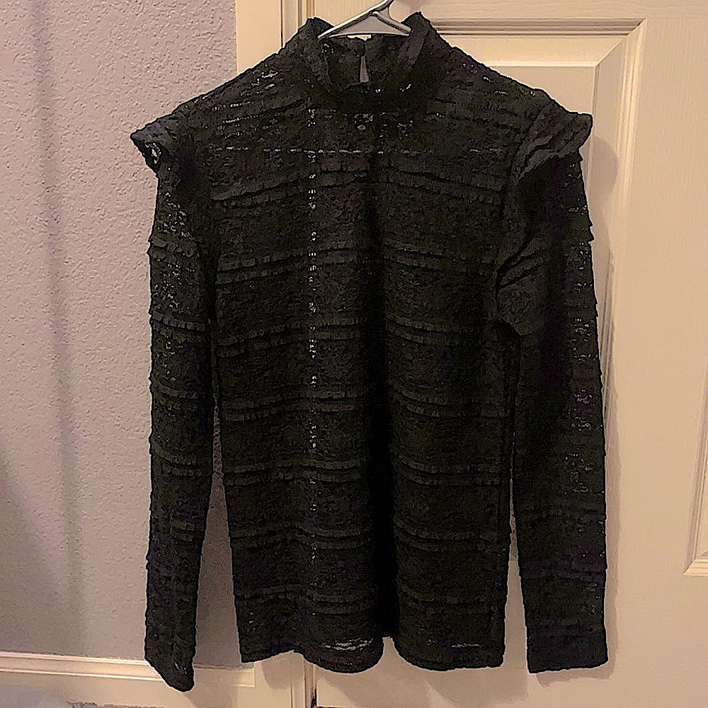 Black lace goth mock neck long sleeved blouse gothic Victorian